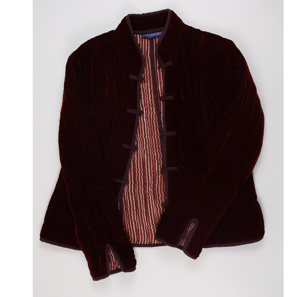 Ro's Garden Jacket Quilted Velvet Frog Closure Burgundy XS Velvet